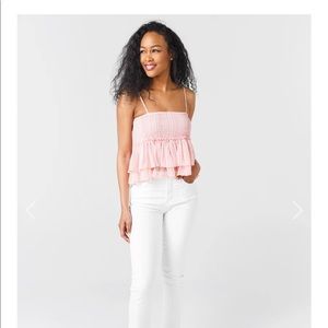 Pink smocked tank top